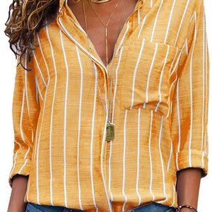 Misslook Orange Striped Blouse Nwt - image 1